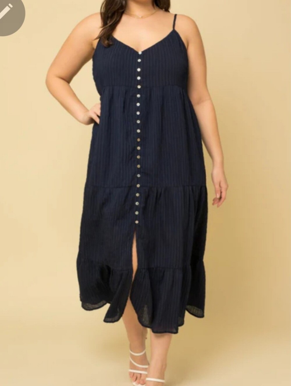 Gilli Navy Blue Button-Front Midi Dress Sz L
